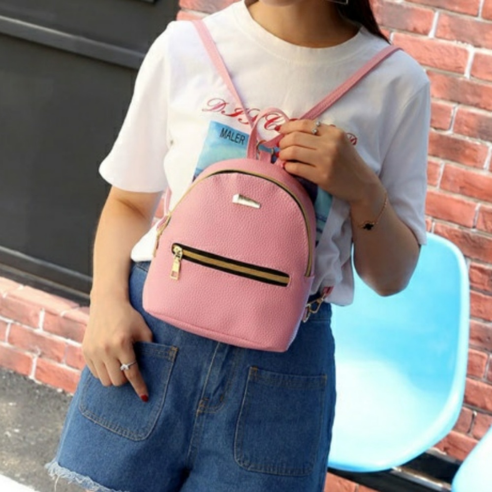 Gray PU Leather MINI-backpack bag - Picture 3 of 3
